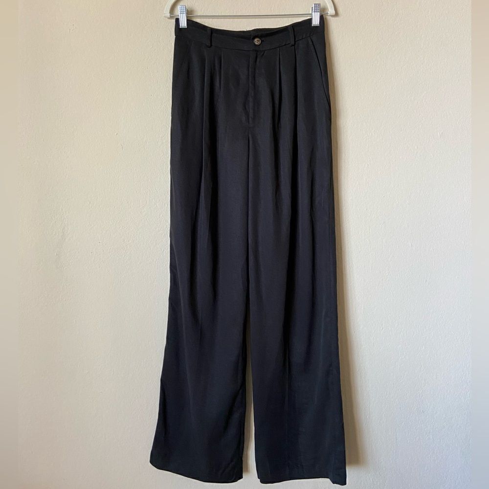 Reformation Petites Mason Wide Leg  Black Pants Straight Size 4 - Picture 8 of 13